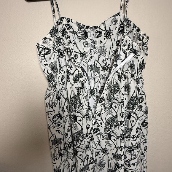 Women's Black and White Floral Structured Corset Cami Romantic Midi Dress - Picture 4 of 6